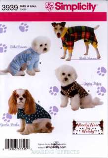 Simplicity Pattern 3939 Dog Clothes pet puppy patterns 039363303152 