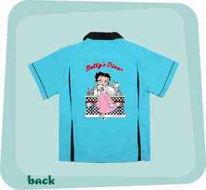 BETTY BOOP DINER ,Turquoise/Blk CLASSIC Retro Bowling shirt Back 