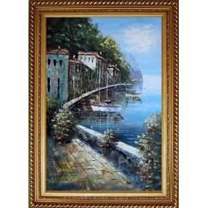 Romantic Stroll Along the Coast Oil Painting, with Exquisite Dark Gold 