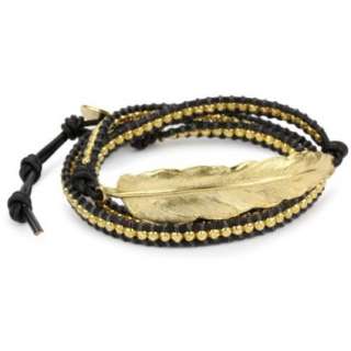 Cohen Handmade Designs Gold Bead and Feather Charm On Black Triple 