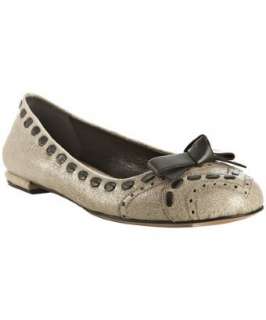 Prada pale grey crackled leather bow tie flats  