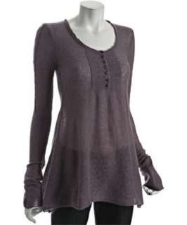 Free People plum wool jewel button long sweater   