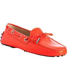 Tods neon orange patent Heaven driving loafers   