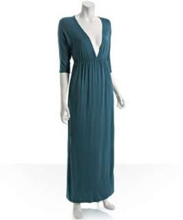 Curtsey dark teal jersey deep v dolman maxi dress   