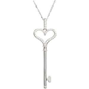    Sterling Silver Diamond Heart Key Necklace   0.30 Ct. Jewelry