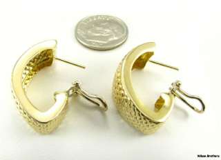 Large Crosshatch Design HOOP Earrings   14k Yellow Gold  