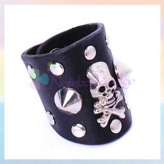 Gothic Emo Rock Steampunk Leather Finger Ring Black  