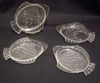 Vintage Clear Glass Fish Shape Appetizer Snack Plates  