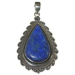  Teardrop Lapis and Sterling Silver Pendant
