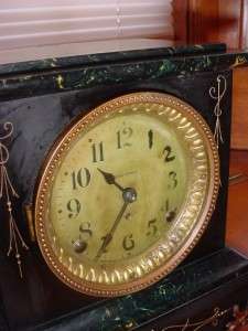 Vintage Seth Thomas Faux Green Swirl Marble Mantel Shelf Clock  