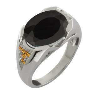  4.11 Ct Oval Black Onyx and Yellow Citrine 18k White Gold 