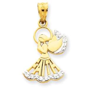  14kt & Rhodium 11/16in Faith Angel Pendant/14kt Yellow 