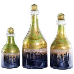  Set of 3 Jade Decorative Glass Bottles with Tops