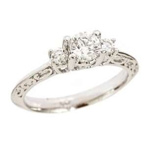 com 14K White Gold Three Stone Round Diamond Filigree Engagement Ring 