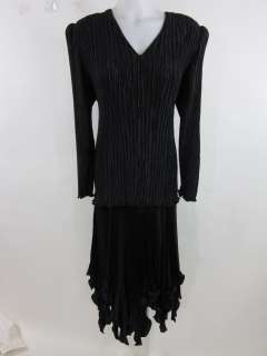 PIERRE LABICHE Black Ribbed Long Sleeve Tiered Dress M  