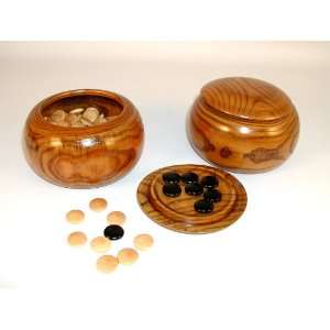  Wood Go Stones, flat base 20mm, with 2 Bowls Toys & Games