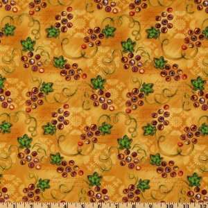 44 Wide Wine Tasting Grape Vine All Over Gold Fabric By 