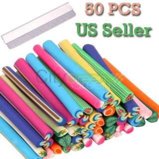 50 Pcs Leaves Style Nail Art Fimo Canes Rods Decoration + Blade  