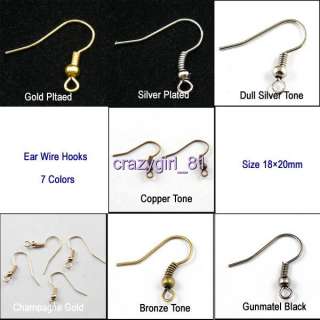 Ear Wire Hooks With Spring & Ball Silver/Gold/Bronze/Copper/Gunmetal 