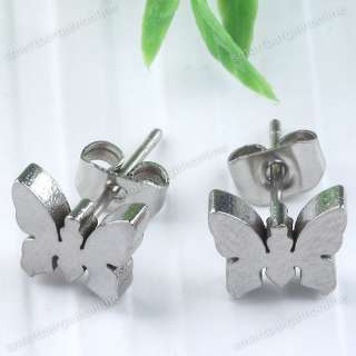 2pc Silver Tone Butterfly Stainless Steel Ear Men Women Earring Stud 