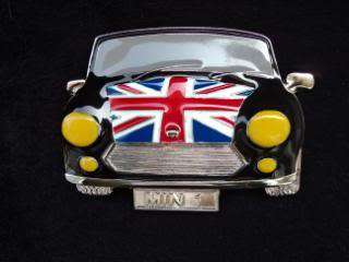 CLASSIC BRITISH CAR MINI BELT BUCKLE + LEATHER BELT  