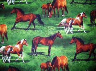 New Horses Fabric BTY Animal Colt Wild Paint Pony Country Field 