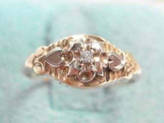 ANTIQUE EDWARDIAN 14K GOLD DIAMOND SOLITAIRE ENGAGEMENT RING Signed S 