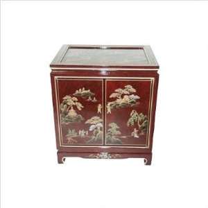    TB REDENDTB Asian French Red Landscape End Table Furniture & Decor