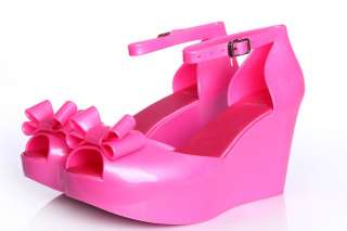   Bowknot candy color Jelly Shoes Sandals Flip Platforms Wedges 5 Sizes