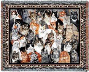 70x54 GROUP of CATS Kitty Jacquard Afghan Throw Blanket  