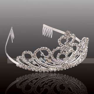 Elegant Wedding Bridal Jewelry double Hearts Rhinestone Crown Headband 