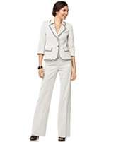 Nine West Petite Suit, Three Quarter Sleeve Piped Pinstriped Jacket 