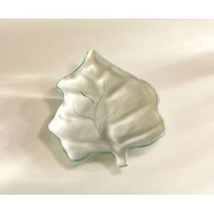  Satin Leaves Oak Leaf   Silver Handmade glass 9 x 6 3/4 