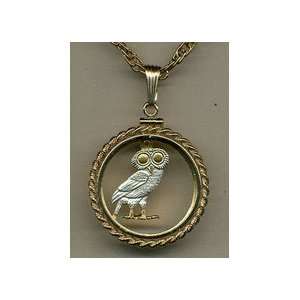   Greek Owl   GOLD & SILVER coin cut outs IN Gold Filled Bezels Beauty