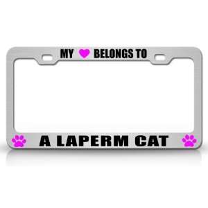 MY HEART BELONGS TO A LAPERM Cat Pet Steel Metal Auto License Plate 