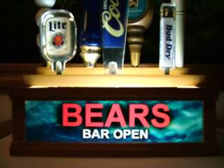 BEARS LIGHTED 7 BEER TAP HANDLE HOLDER W/ BUILT IN BAR SIGN  