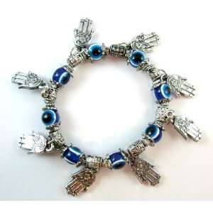  Hand Kabbalah Blue Flexible Metal Bracelet Hamsa Evil Eye 