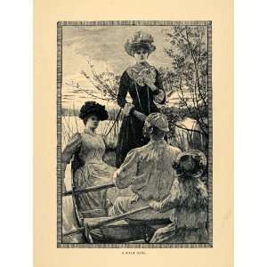  1894 Print Rowboat Rowing Singing Song Women Man Child 