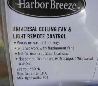 Harbor Breeze Ceiling Fan Universal Wireless Remote Control 118181 