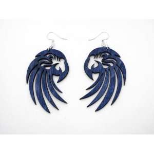  Royal Blue Parrot Head Wooden Earrings GTJ Jewelry