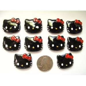  10 Resin Cabochon Flat Back Black Hello Kitty Red Bow for 