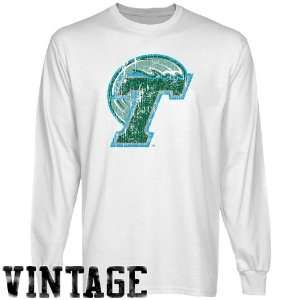  Tulane Green Wave White Distressed Logo Vintage Long Sleeve T shirt 