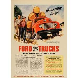 1948 Ad Ford Truck Lumberjacks Logs Logging Loggers   Original Print 
