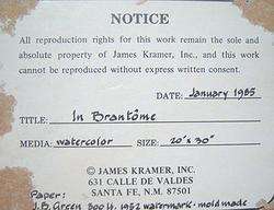 JAMES KRAMER Signed 1985 Original Watercolor   LISTED  