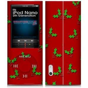  iPod Nano 5G Skin Christmas Holly Leaves on Red Skin and 