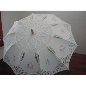  White Lace Parasol w/color embroidery 