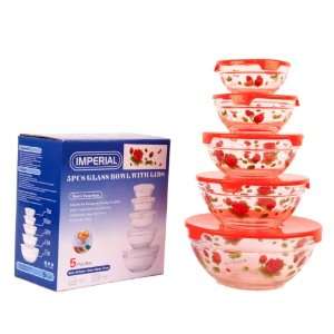  Imperial 5 Pcs Nested Glass Bowl Set With Red Rose Design 