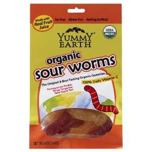 YummyEarth Organic Sour Worms, 5 Ounce Bags (Pack of 12)  