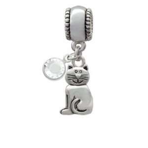  2 D Silver Fat Cat Charm European Charm Bead Hanger with 