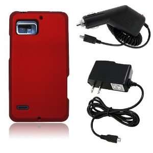 Bionic XT875   Red Hard Plastic Case Cover + Car Charger + Home/Travel 